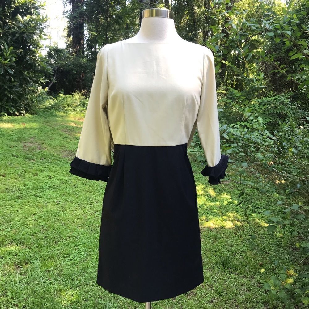 Christopher Deane Womens Colorblock Dress Size 2 Flounce Off White Black